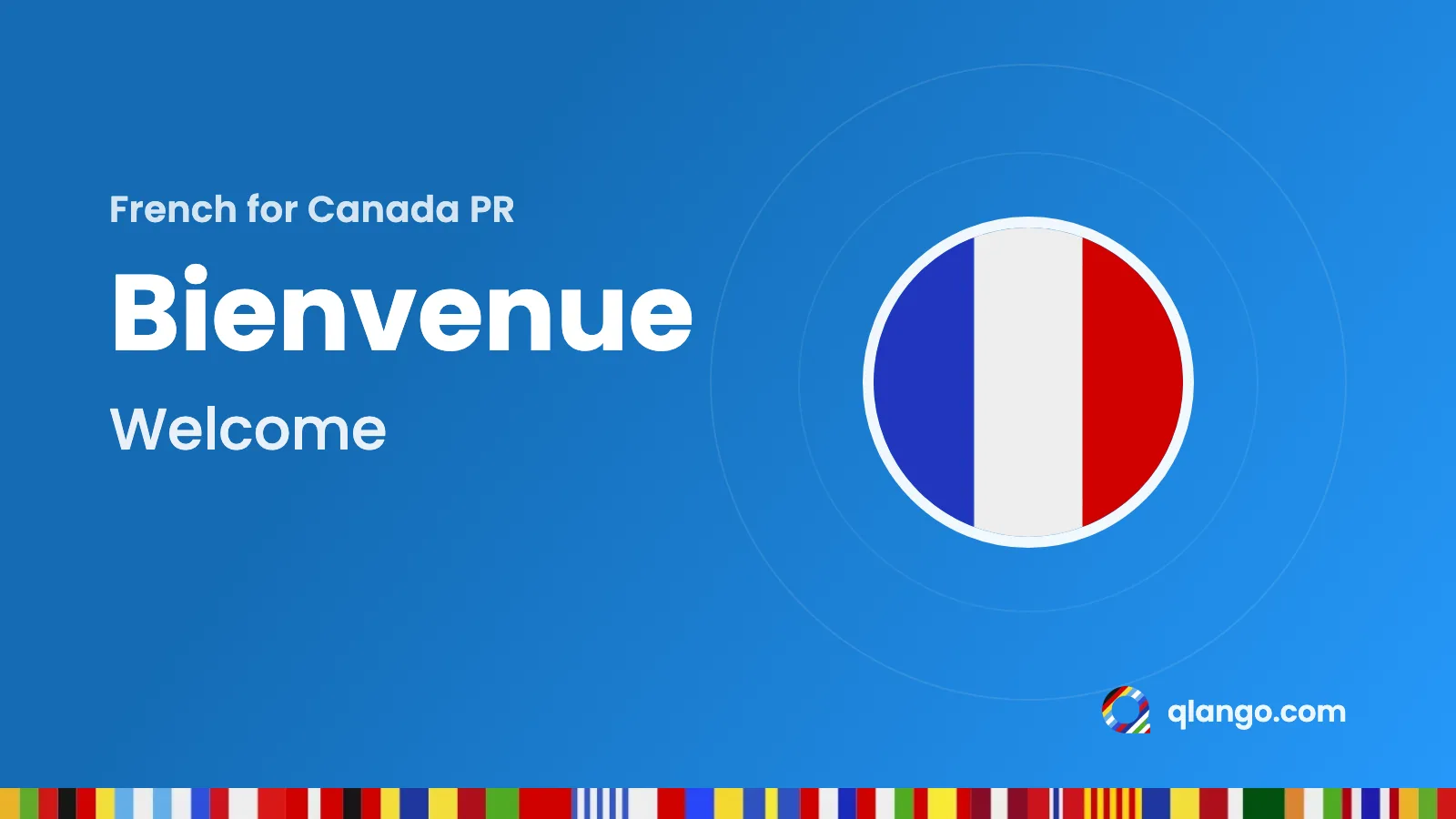 Typographic card with the French word Bienvenue, meaning welcome, for a guide to learning French for Canadian permanent residence